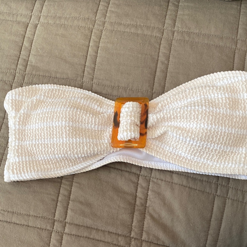 White Textured Women's Top with Gold Buckle